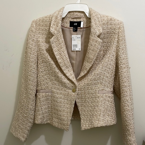H&M Cream Gold woven blend blazer (sz 10) - Picture 1 of 11